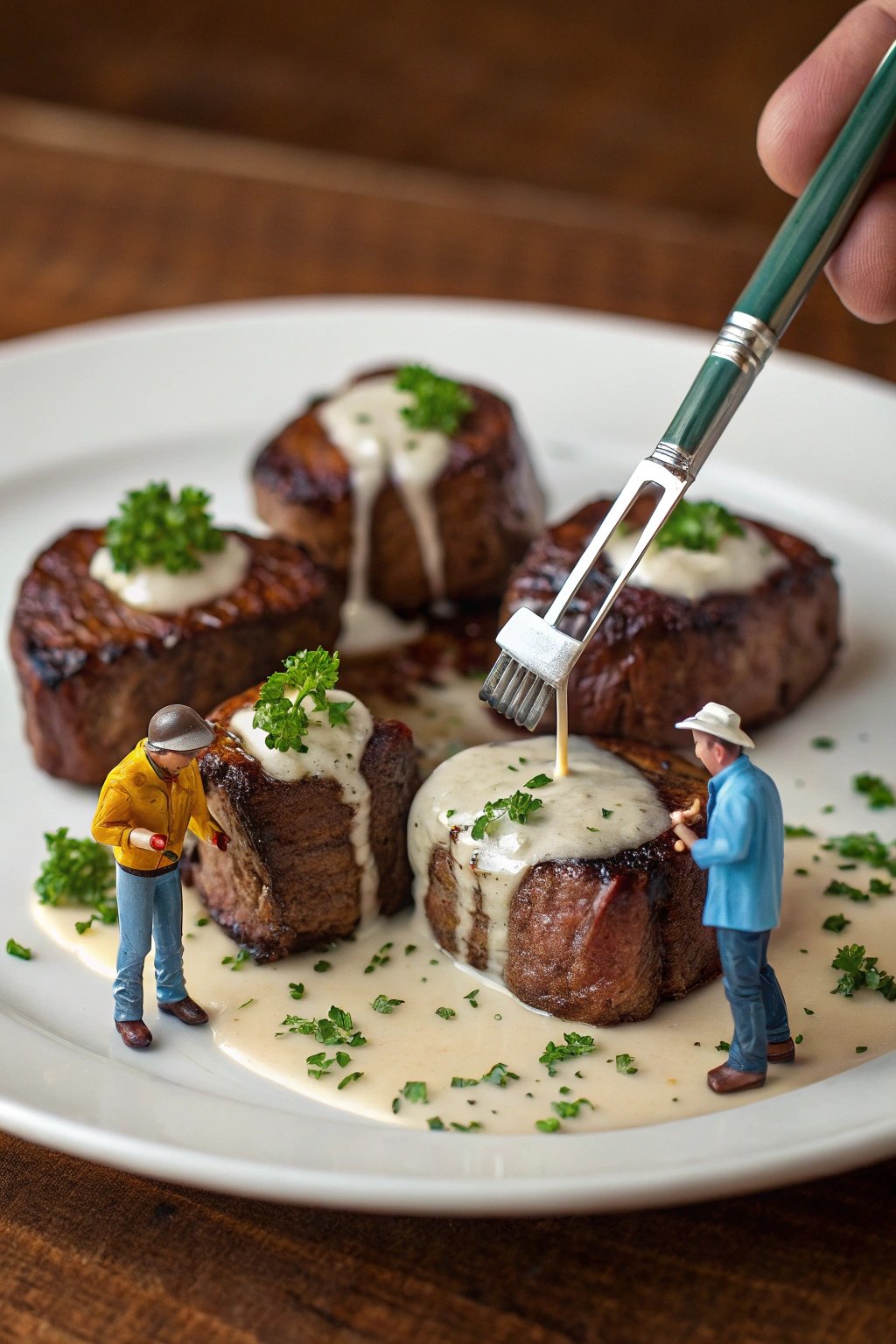 Miniature Steak with Garlic Cream Sauce Recipe