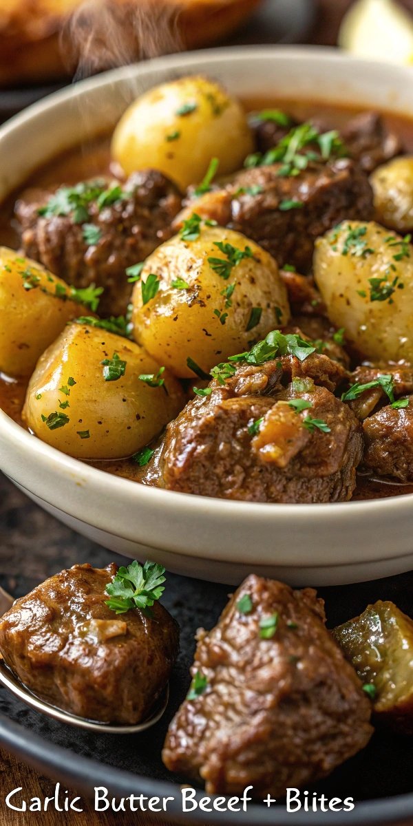 Slow Cooker Garlic Butter Beef Bites & Potatoes – A Flavor-Packed Comfort Meal