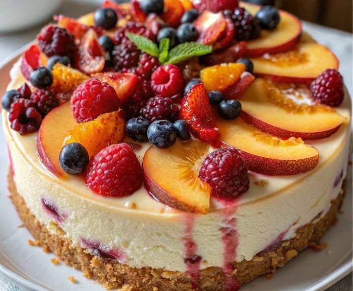 Summer Berry and Peach Cheesecake – A Fruity, Creamy Showstopper