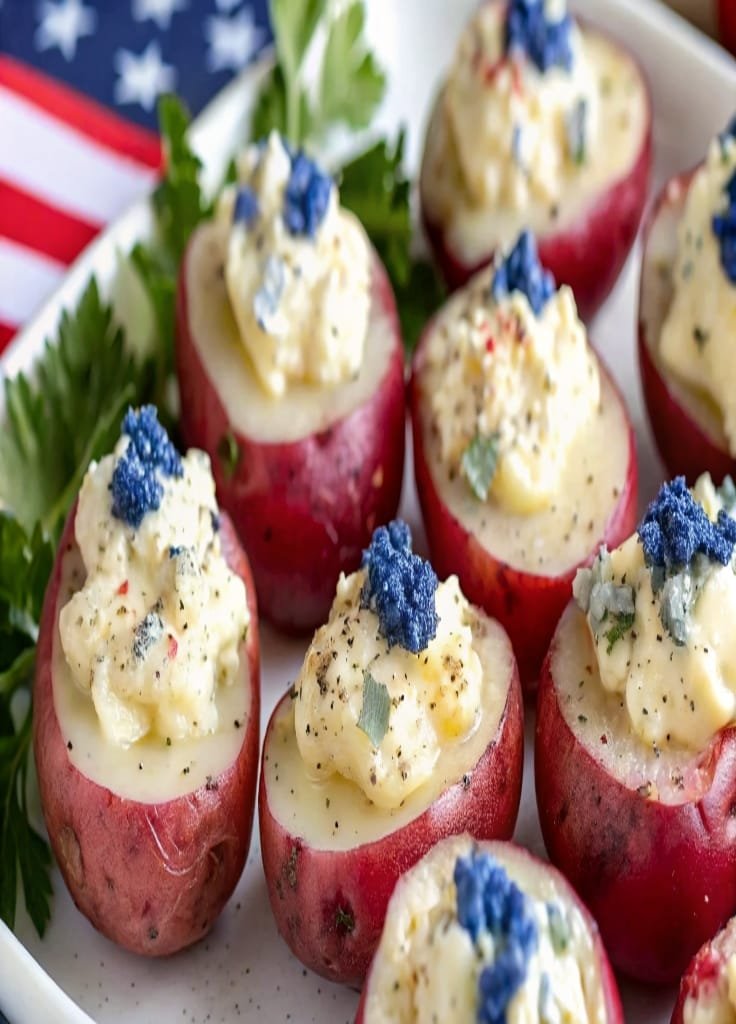 Red, White, and Blue Deviled Potatoes – A Patriotic Party Appetizer