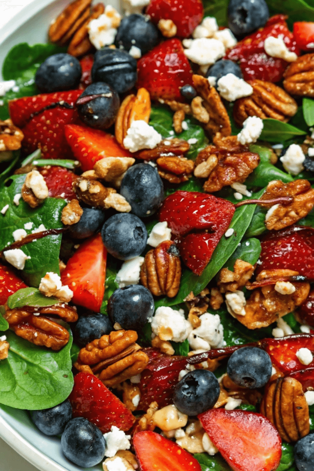 30-Minute Strawberry Spinach Salad with Blueberries, Pecans, Feta & Balsamic Glaze