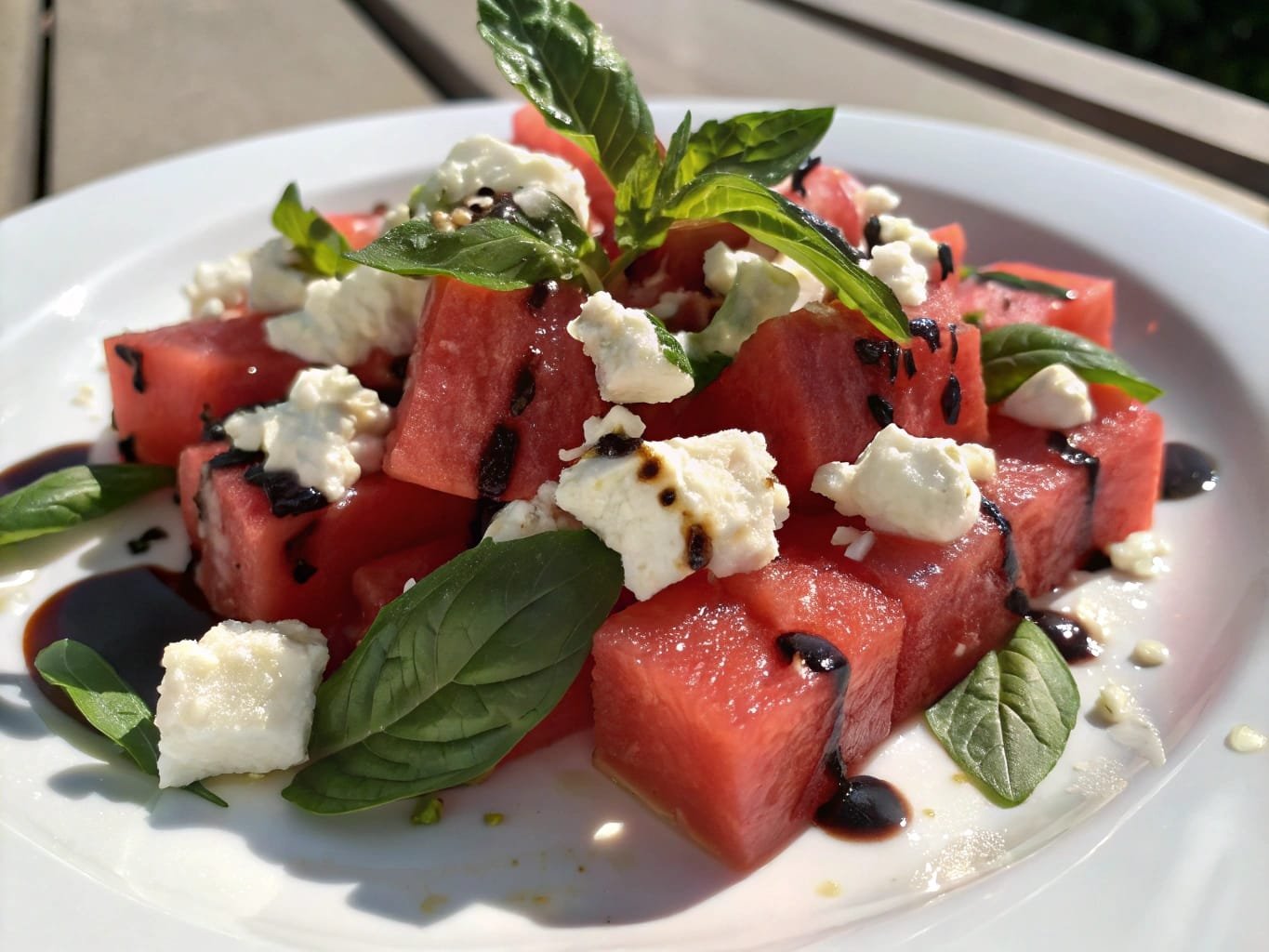 Fresh Watermelon Feta Salad with Basil & Balsamic Glaze – A Simple Summer Delight