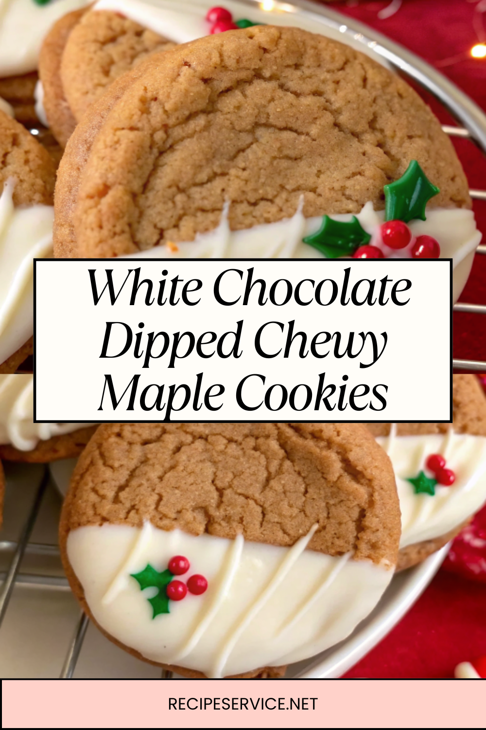 White Chocolate Dipped Chewy Maple Cookies for Christmas | Soft, Sweet & Festive