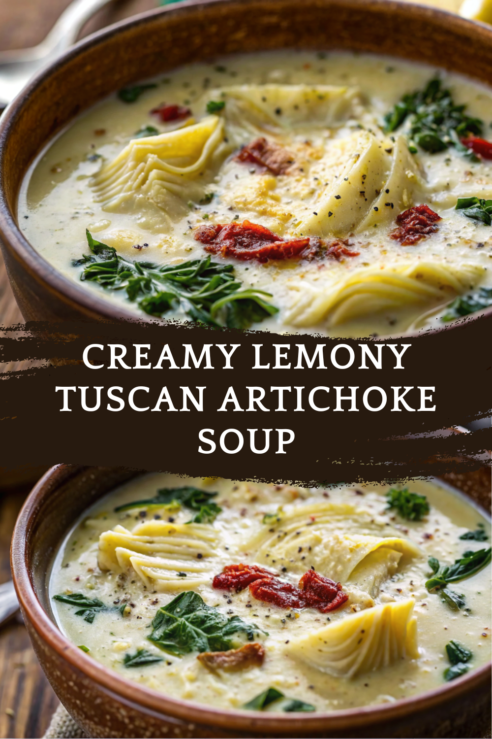 Creamy Lemony Tuscan Artichoke Soup with Sun-Dried Tomatoes and Parmesan