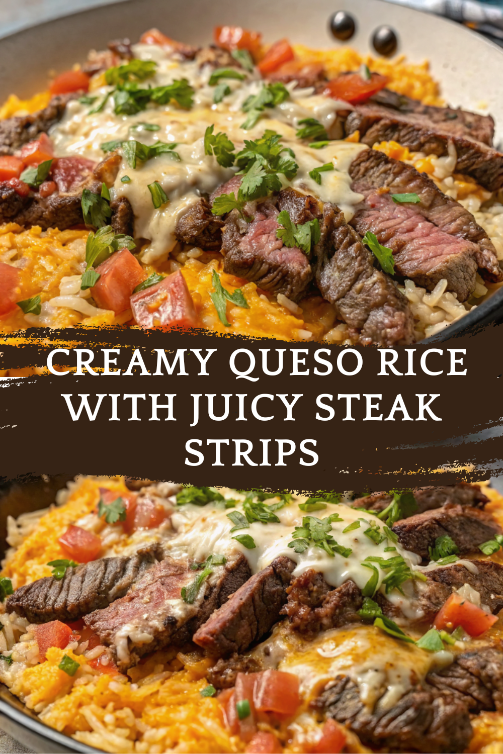 Creamy Queso Rice with Juicy Steak Strips