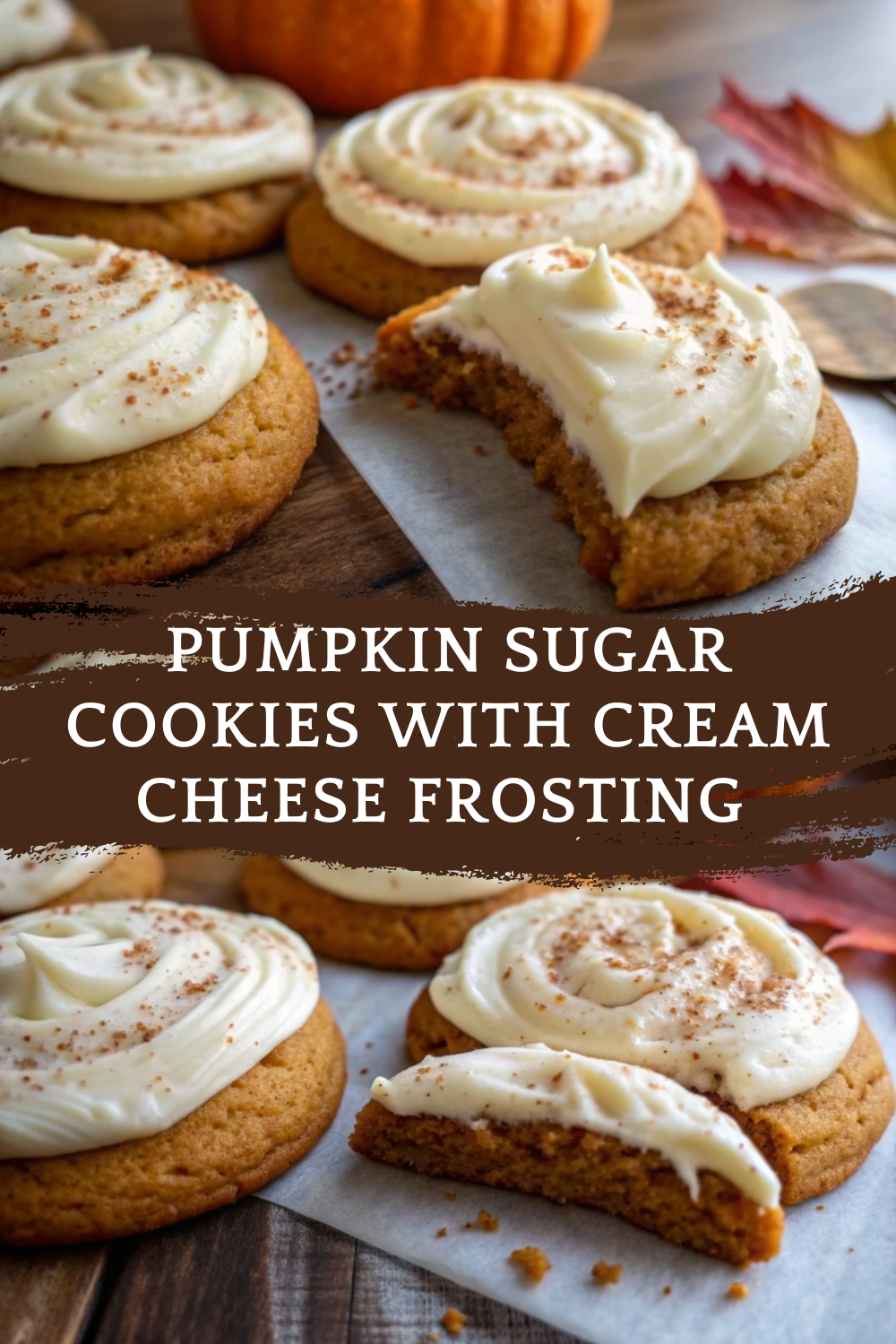 Pumpkin Sugar Cookies with Cream Cheese Frosting