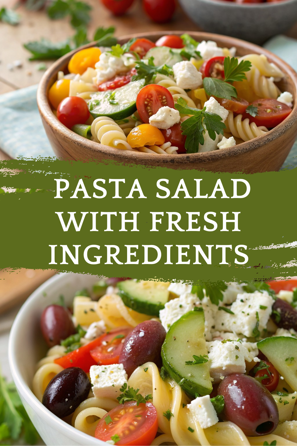 Authentic Horiatiki (Village) Pasta Salad with Fresh Ingredients